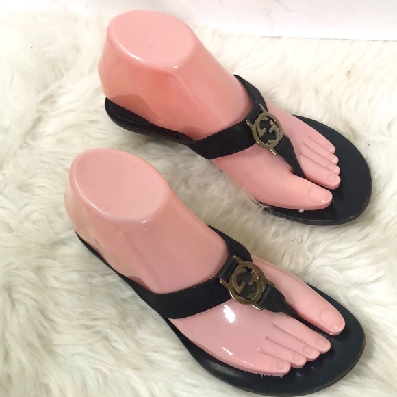 Gucci Womens Black Double G Kitten Slip On Flip Flop Sandals Size 6b W/ Coa - Picture 5 of 10